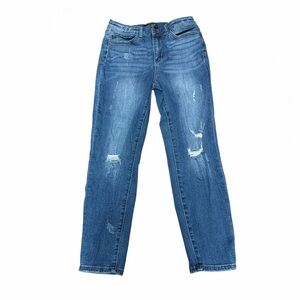 Judy Blue Women's Straight Leg Jeans - Medium Blue Distressed